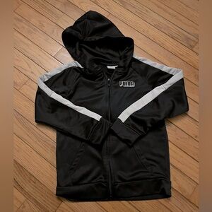 Puma Zip-Up Hoodie Sweatshirt Hooded Full-Zip Jacket Boys 7 Black, White, Gray